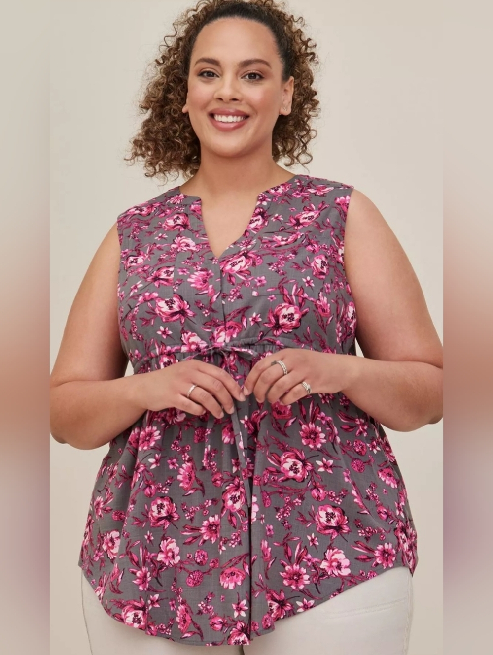 Torrid EMMA BABYDOLL RAYON SLUB TIE WAIST SLEEVELESS TUNIC TOP PLUS SZ 5.